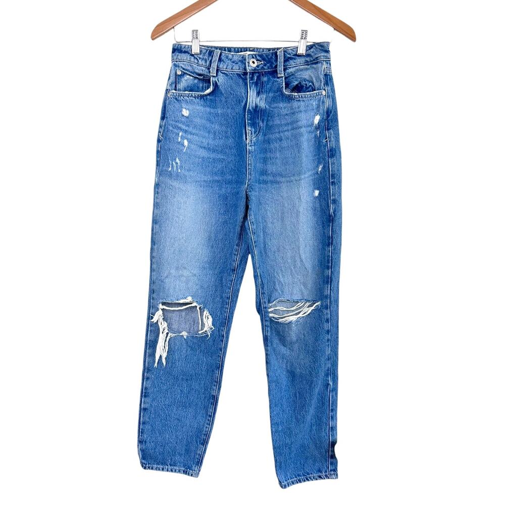 Zara Jeans size 4 High Rise Straight Leg Denim Ripped Distressed 100% Cotton